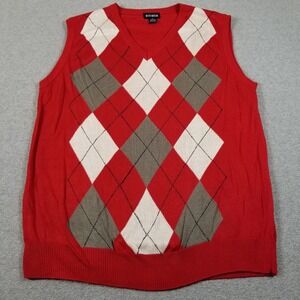 Blue Ocean Sweater Vest Mens XL Red Gray Argyle Preppy V-Neck Sleeveless Knit